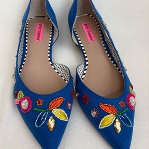 Betsey Johnson Embroidered Floral D’Orsay Flats